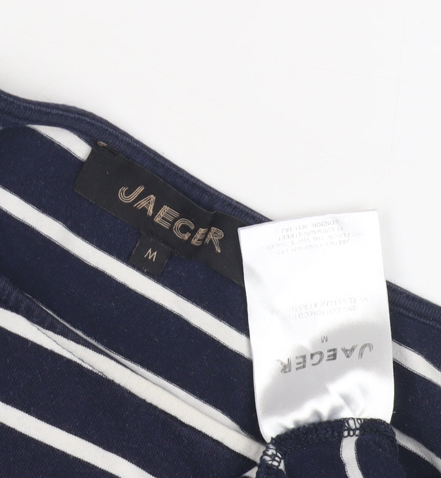 Jaeger Women's Blue Striped Boat Neck Top M