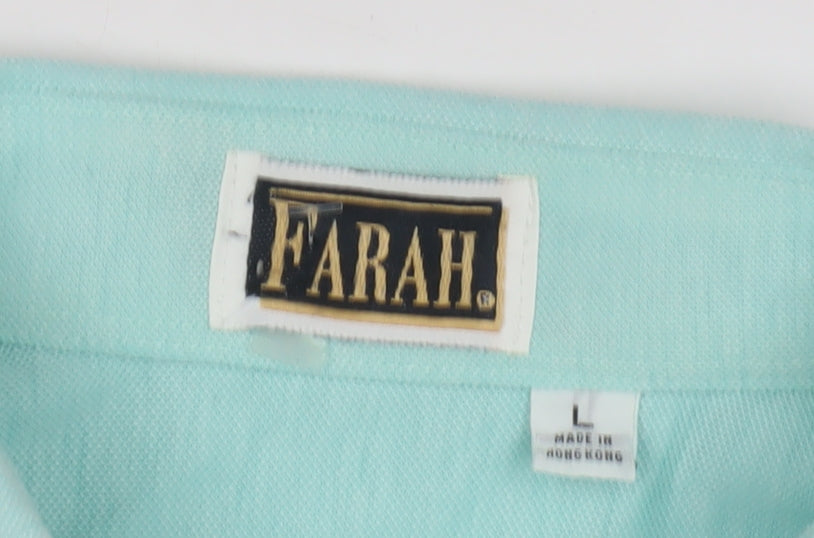 Farah Men's Green Polo Shirt L Vintage Short Sleeve