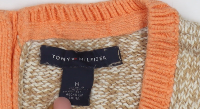 Tommy Hilfiger Women's Orange Beige Striped Pullover M