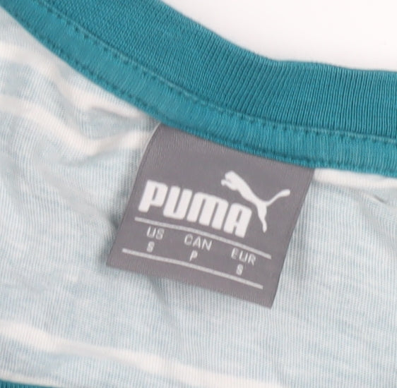 Puma Men's Blue Striped Cotton T-Shirt - Size S