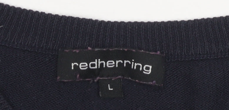 Close-up detail of Red Herring Men’s Blue jumper, L, Crew Neck