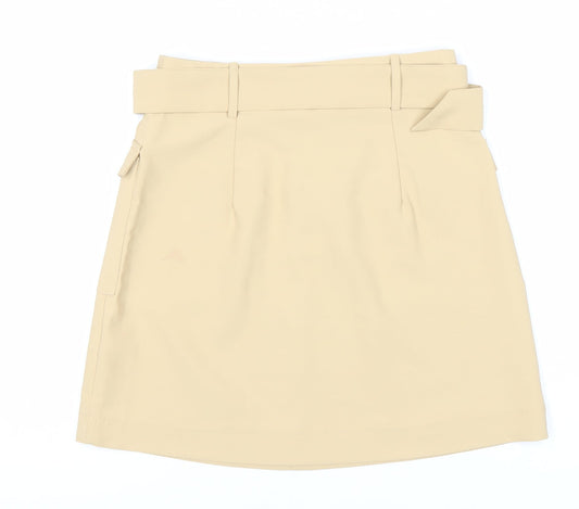 Lipsy London Women's Beige Pocket Skirt - Size 6, Buckle Accent