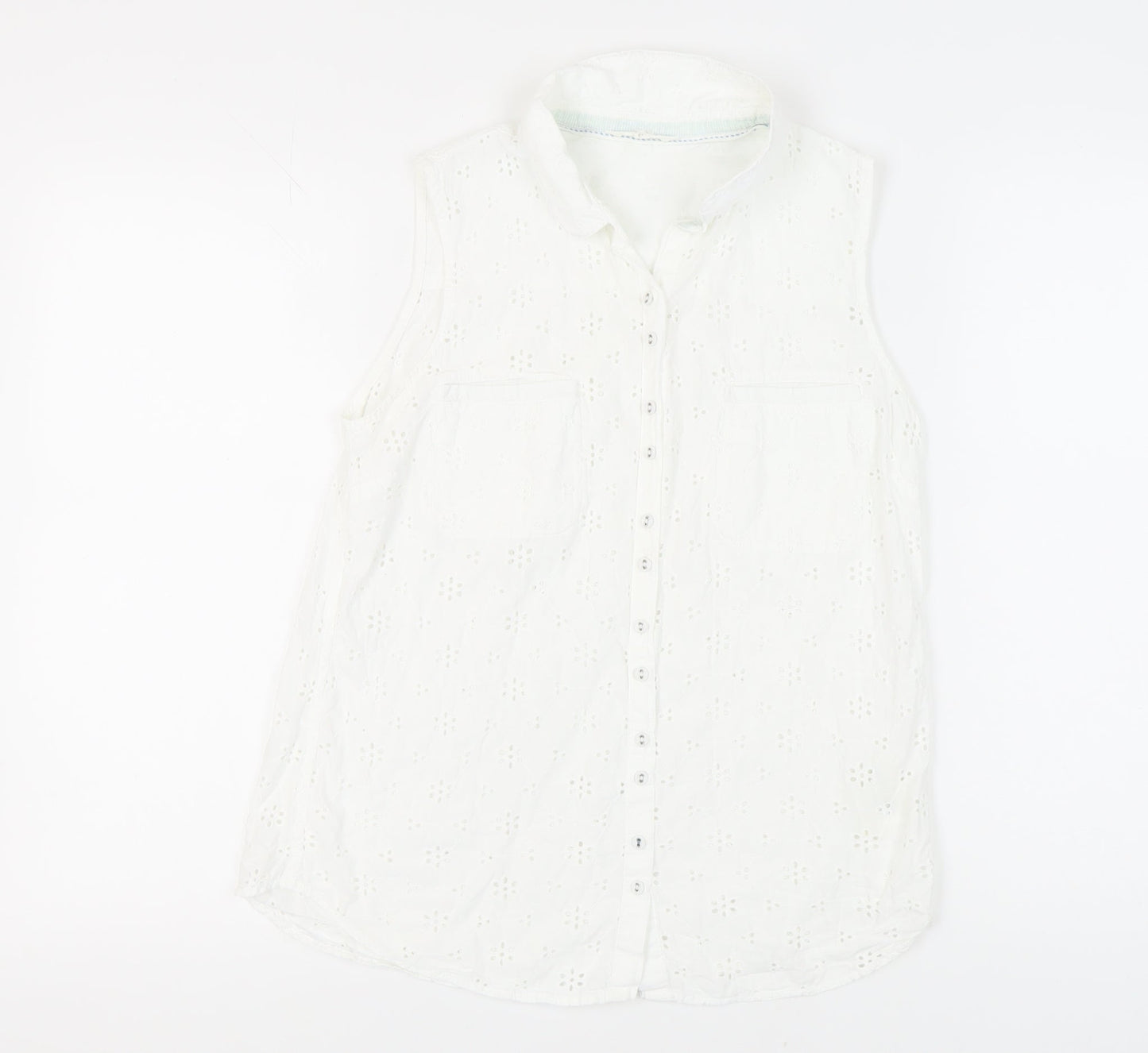White Stuff Women's White Button-Up Cotton Top, Size 12