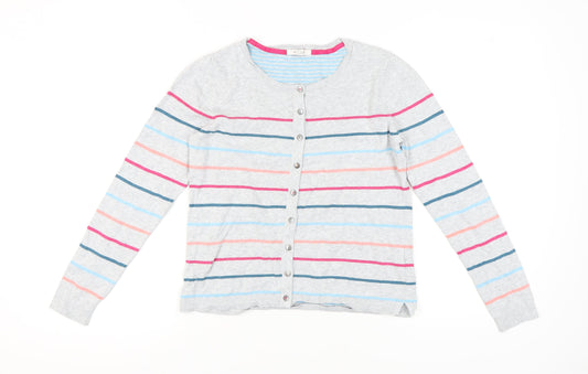 White Stuff Women's Grey Striped Cardigan Size 12
