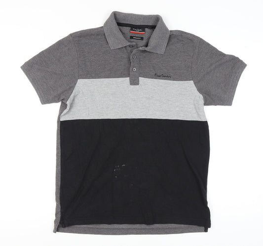 Pierre Cardin Men's Grey-Black M Colourblock Polo