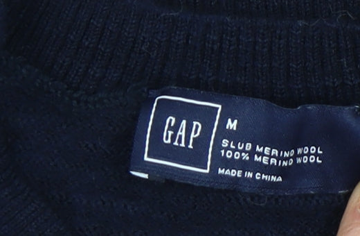 GAP Unisex Blue Striped Pullover, M, Merino Wool Jumper