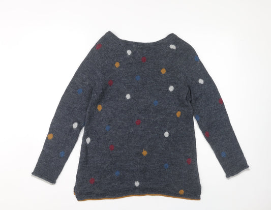 White Stuff Women’s Blue Boat Neck Polka Dot Jumper Size 10