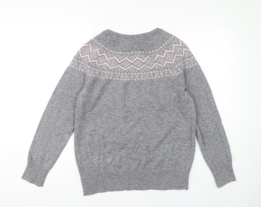 Crew Clothing Company Women's Grey Fair Isle Jumper Size 16