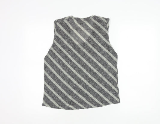 Mango Women’s Grey Striped V-Neck Sleeveless Top