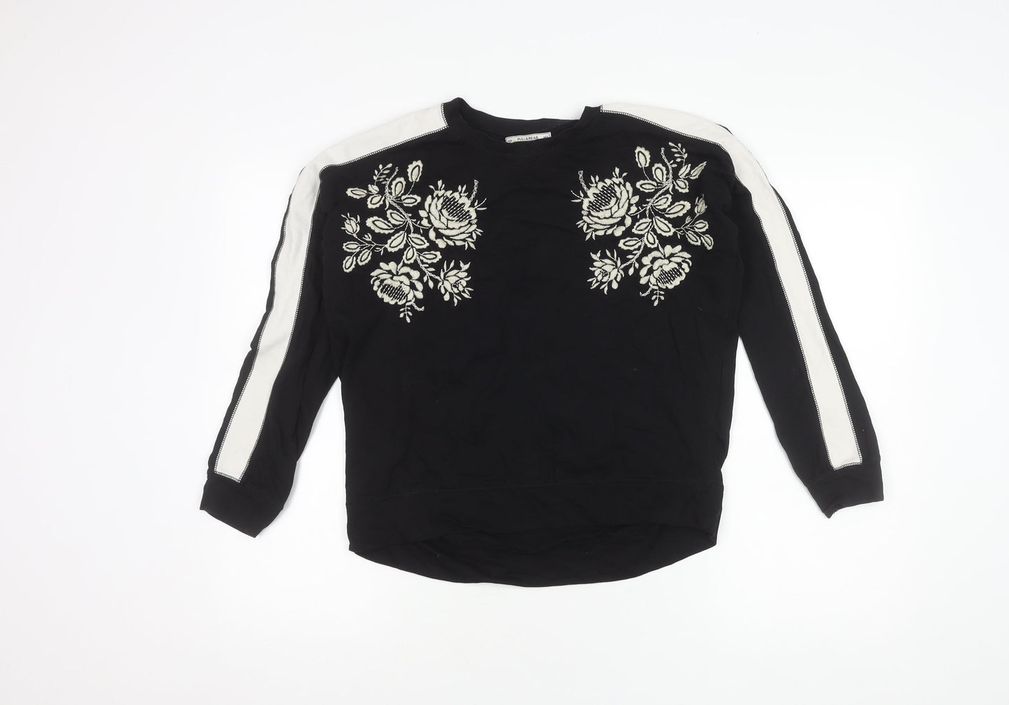 Pull & Bear Women's Black Embroidered T-Shirt Size 12