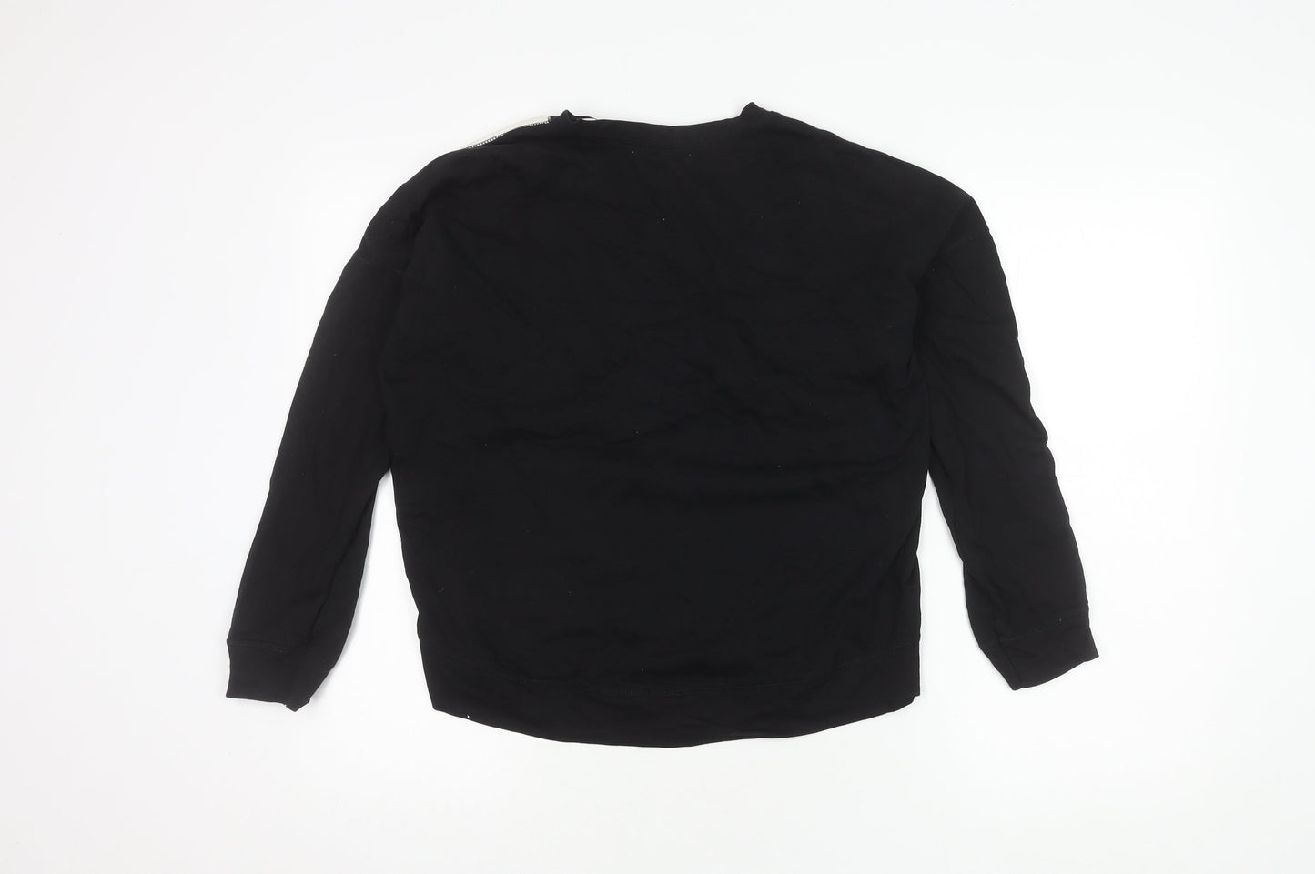 Pull & Bear Women's Black Embroidered T-Shirt Size 12