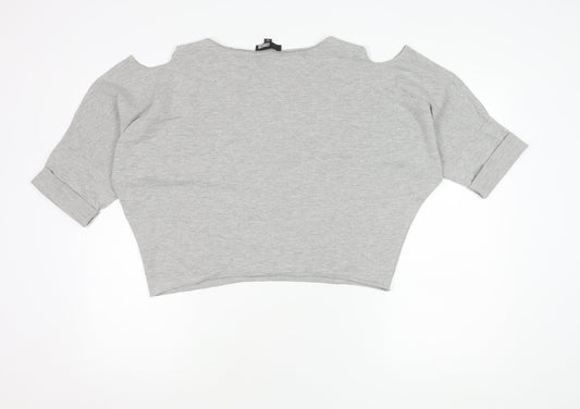 ASOS Women's Grey Cropped Cold Shoulder Top Size 14