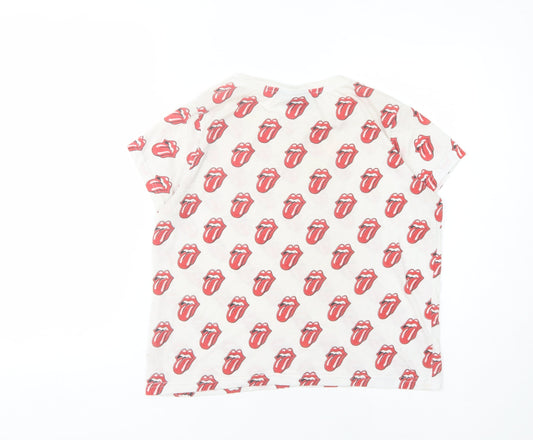 Womens UK Size 10 The Rolling Stones White Polyester Blend T-Shirt