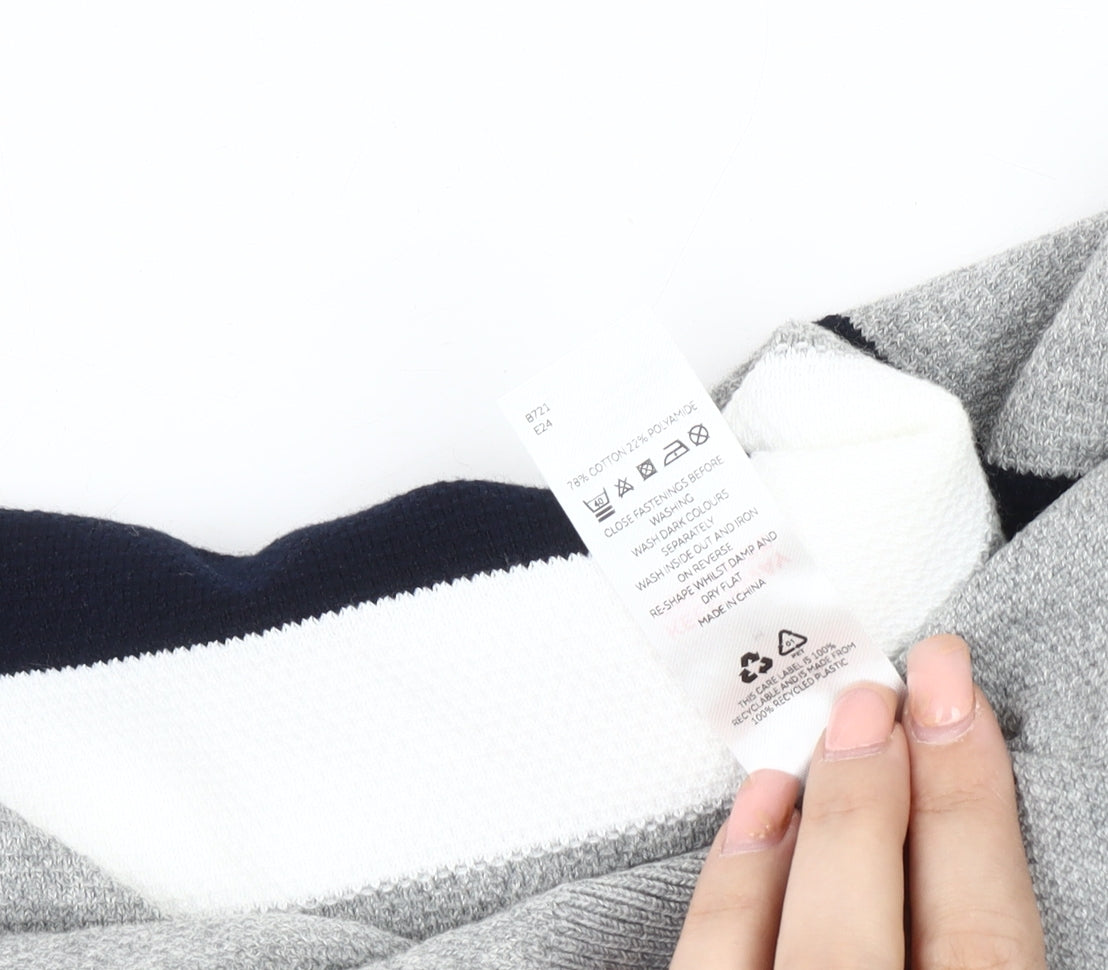 Very Men's Grey Striped 1/4 Zip Sweatshirt M