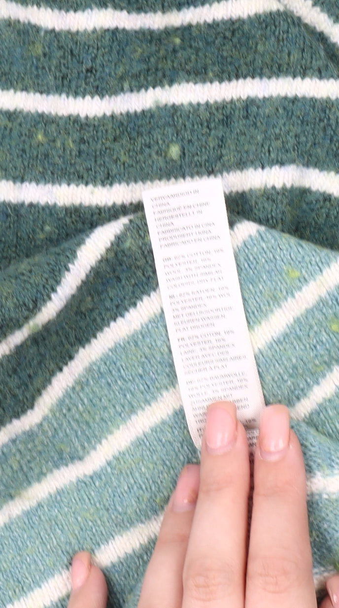 Fat Face Women's Green Striped Pullover Jumper Size 10