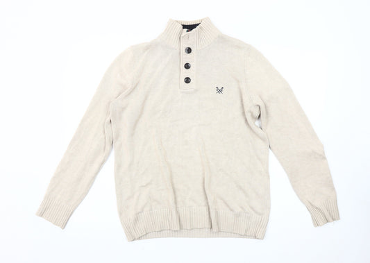 Additional front view of Crew Clothing Men's Beige Henley Jumper, size S