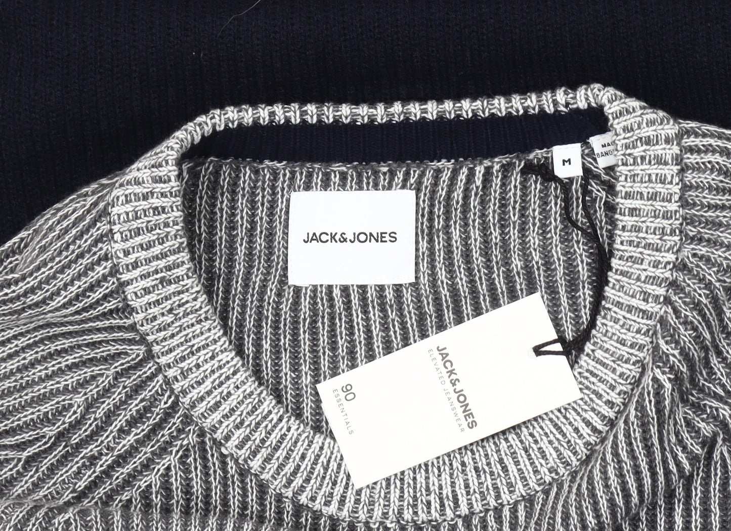 Jack & Jones Men's Grey Striped Pullover Jumper Size M