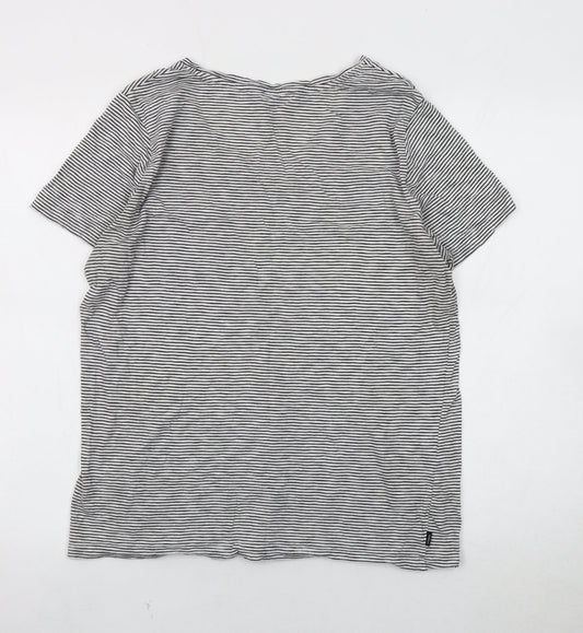 Superdry Women's Black Striped T-Shirt, V-Neck, Size 16