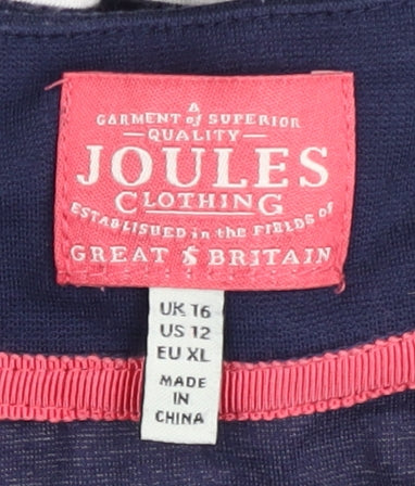 Joules Women's Blue Striped Raglan Sleeved Dress Size 16