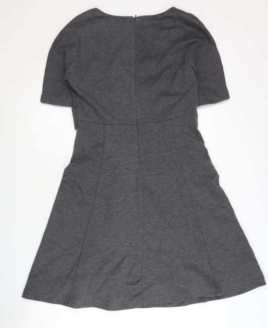 Boden Women Grey Wrap Dress Size 12 V-Neck Half Sleeve