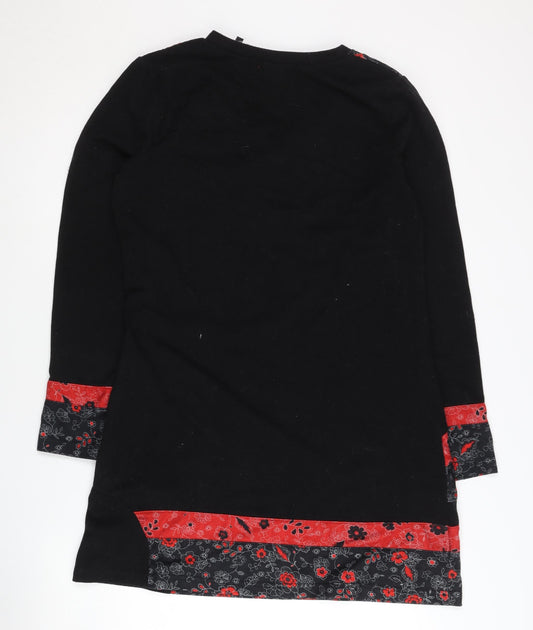 Joe Browns Black Floral Dress, V-Neck, Long Sleeve, Size 12