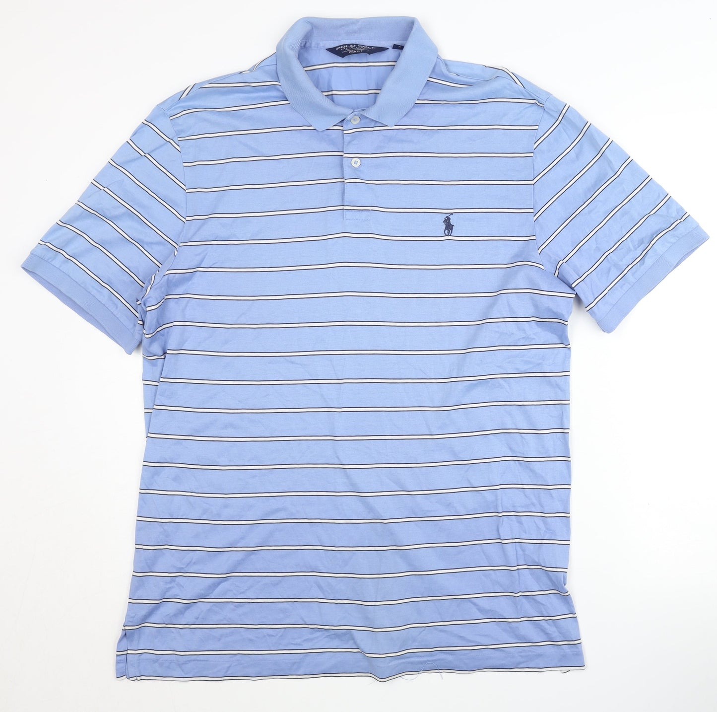 Ralph Lauren Men's Blue Striped Golf Polo Shirt L