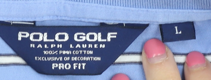 Ralph Lauren Men's Blue Striped Golf Polo Shirt L