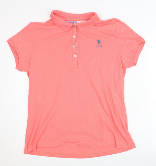 Womens UK Size 2XL U.S. Polo Assn. Pink Cotton Blend Polo
