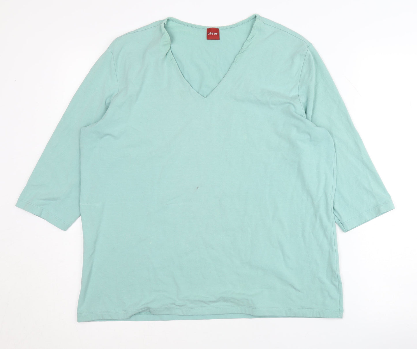 Olsen Women's Green 3/4 Sleeve V-Neck Top Size 14