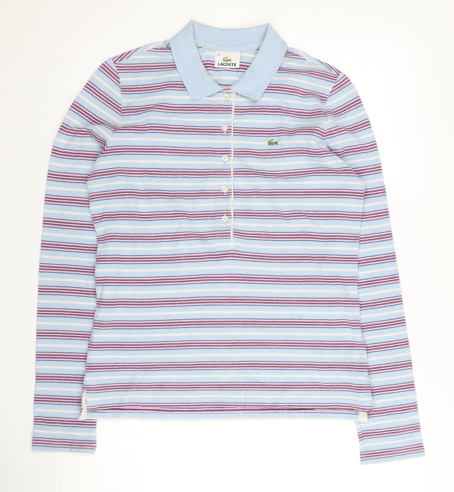 Lacoste Women's Blue Striped Polo Shirt Size 12