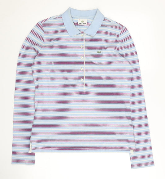 Lacoste Women's Blue Striped Polo Shirt Size 12