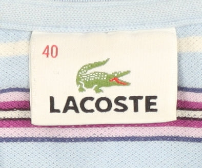 Lacoste Women's Blue Striped Polo Shirt Size 12
