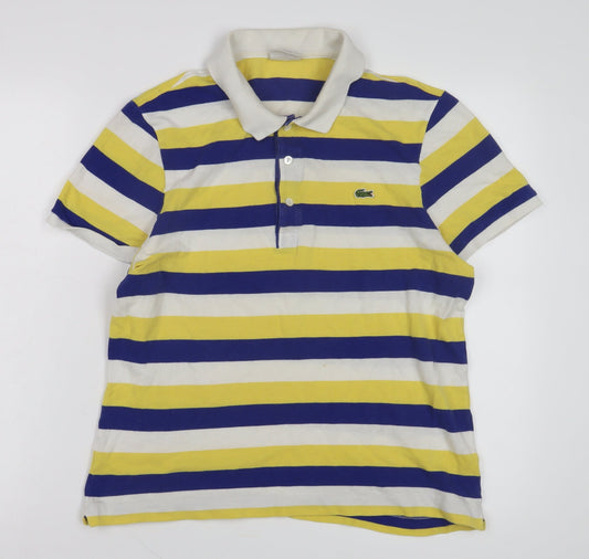 Lacoste Men's Yellow Blue Striped Polo Shirt Slim Fit