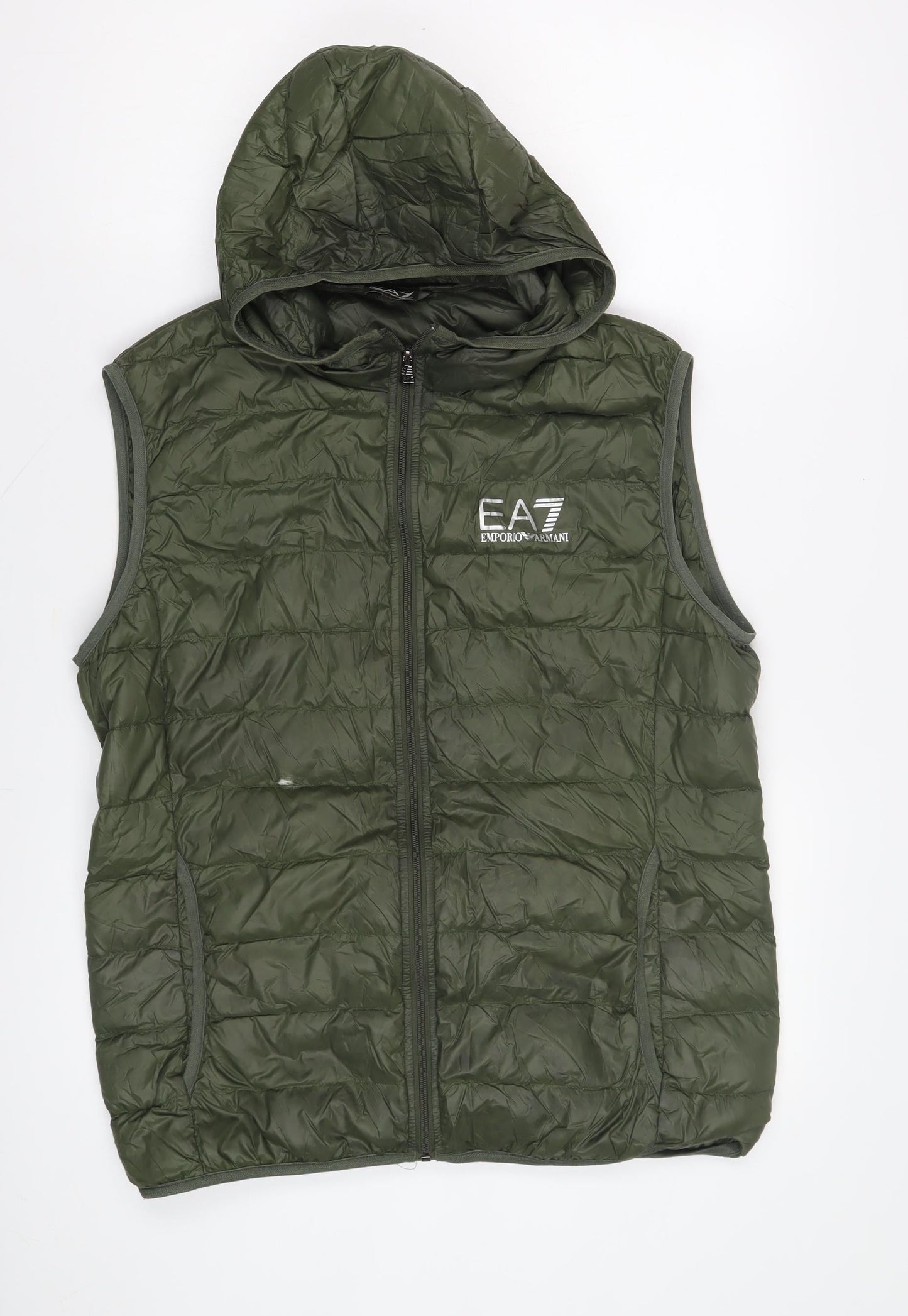Emporio Armani Men's Green Hooded Puffer Waistcoat S