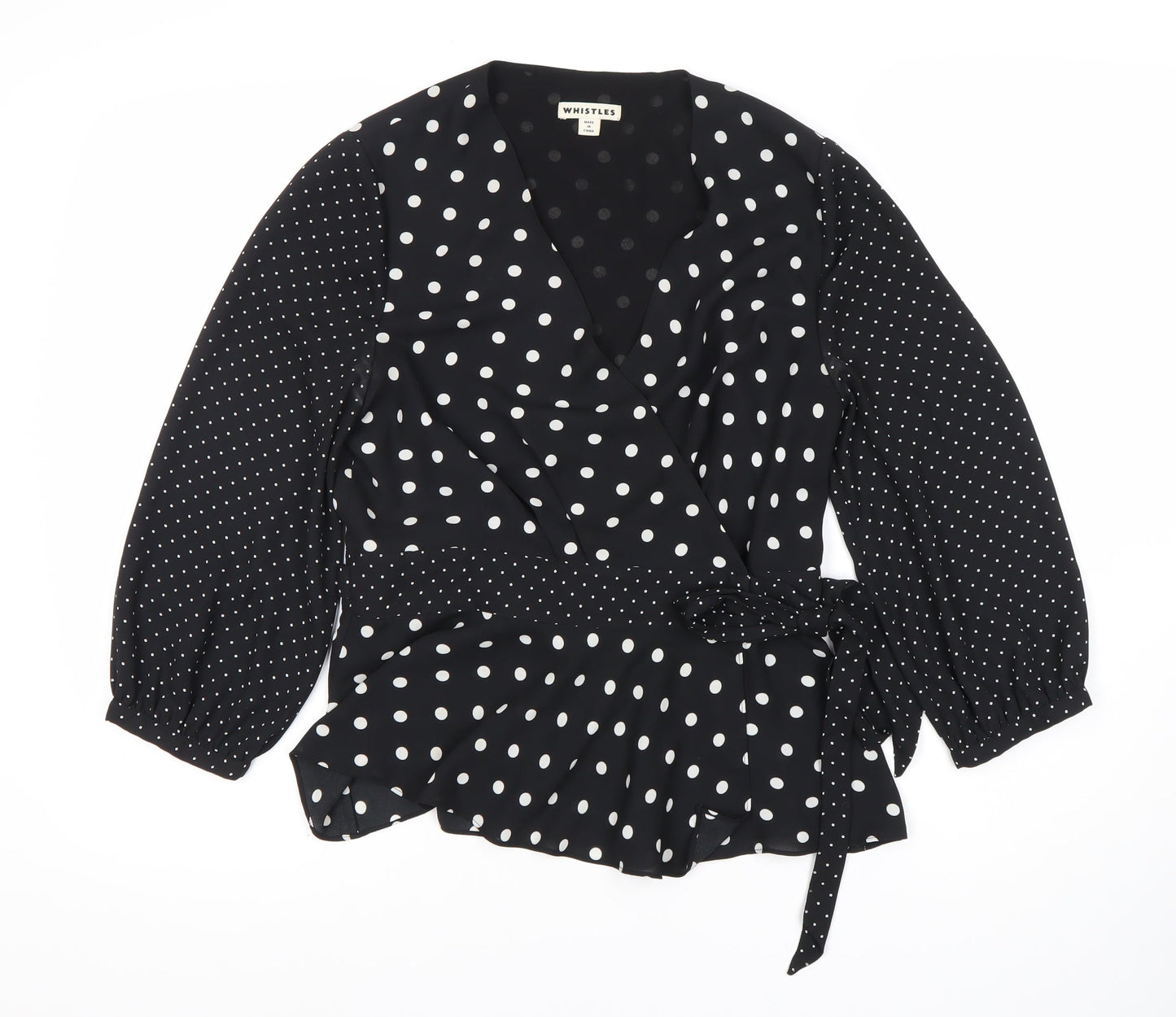 Whistles Women's Black Polka Dot Wrap Blouse Size 10