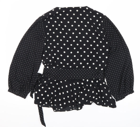 Whistles Women's Black Polka Dot Wrap Blouse Size 10