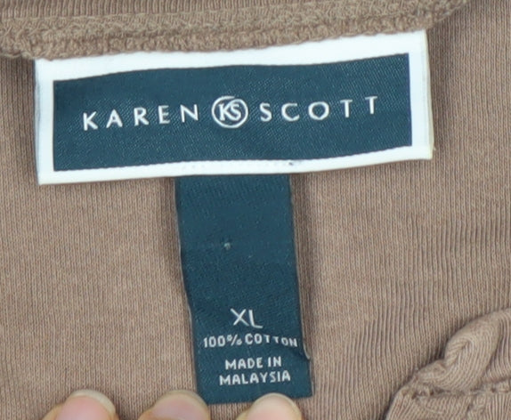 Karen Scott Women's Brown XL Henley T-Shirt