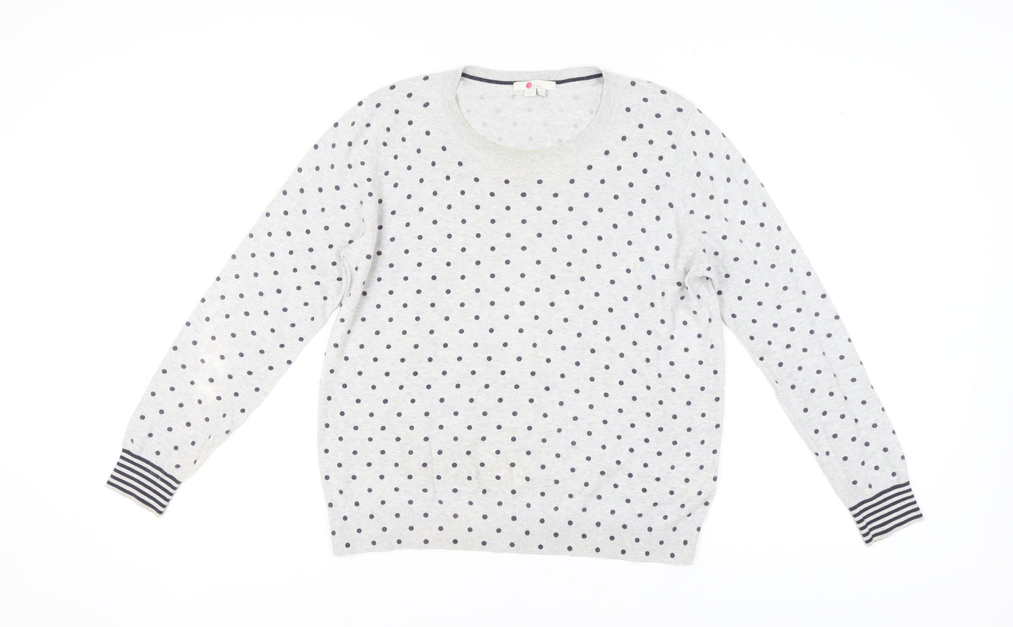 Boden Women's Grey Polka Dot Cotton Pullover Jumper L