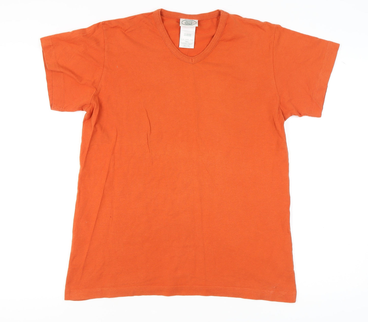 Laura Ashley Men's Orange Cotton V-Neck T-Shirt S