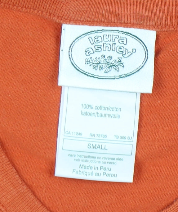 Laura Ashley Men's Orange Cotton V-Neck T-Shirt S