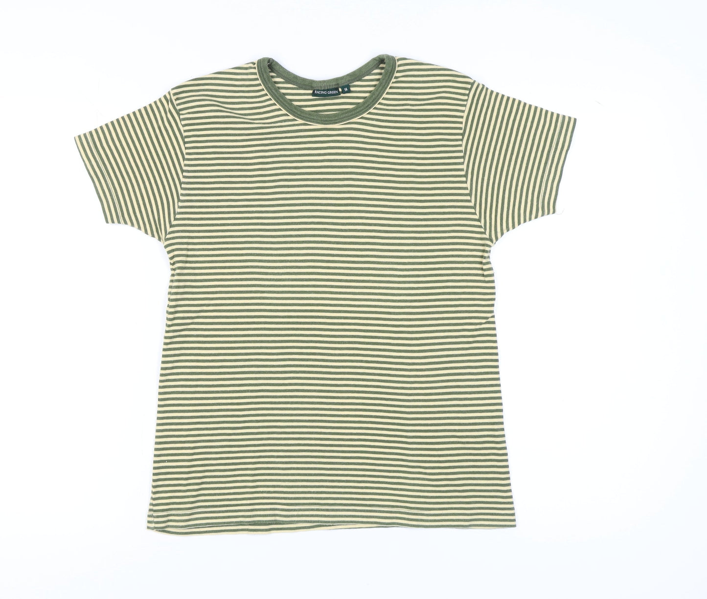 Racing Green Women's Green Striped T-Shirt Size 16