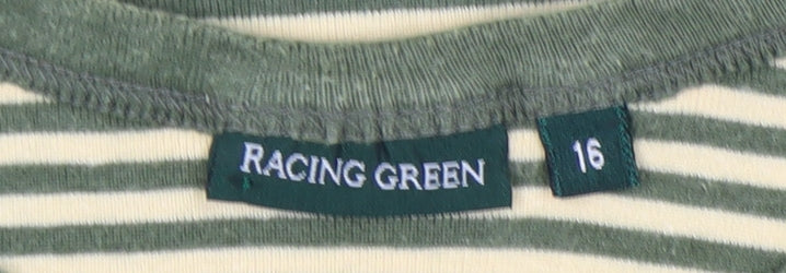 Racing Green Women's Green Striped T-Shirt Size 16