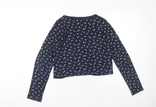 Hollister Women's Blue Floral V-Neck Cropped Blouse XL