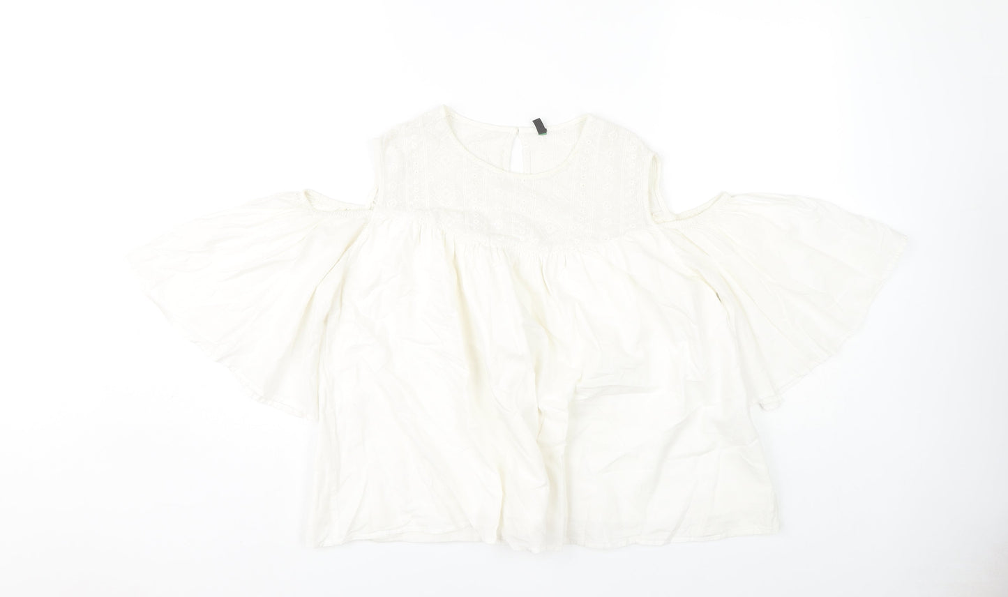 Stile Benetton Women's White Cold Shoulder Blouse