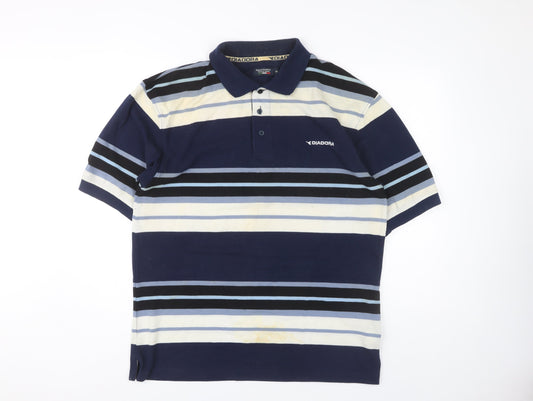 Diadora Men's Blue Striped Polo Shirt M