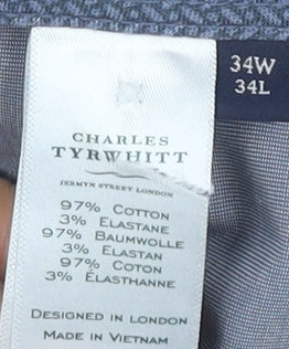 Charles Tyrwhitt Men's Blue Dress Pants, Extra-Slim, 34W