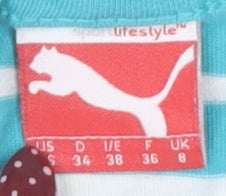 Puma Women’s Blue Striped T-Shirt - Size 8