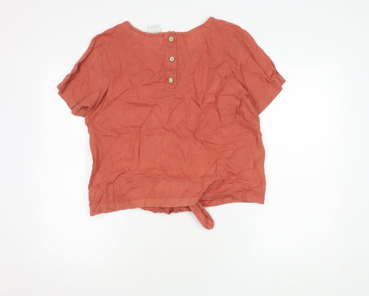 Womens UK Size M Rachel Zoe Orange Linen T-Shirt