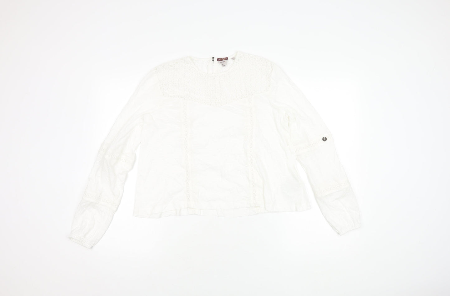 Superdry Women's White Blouse, UK 8, Long Sleeve