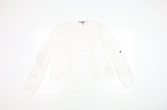 Superdry Women's White Blouse, UK 8, Long Sleeve